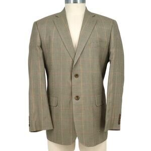 M Sport Coat Mens 42R Beige Black Silk Windowpane Plaid Jacket Lined Career